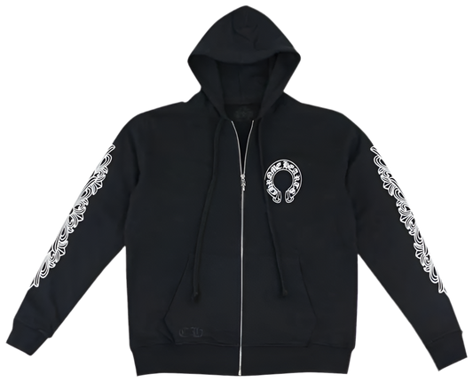 CHROME HEARTS HORSESHOE FLORAL ZIP UP HOODIE ‘BLACK’